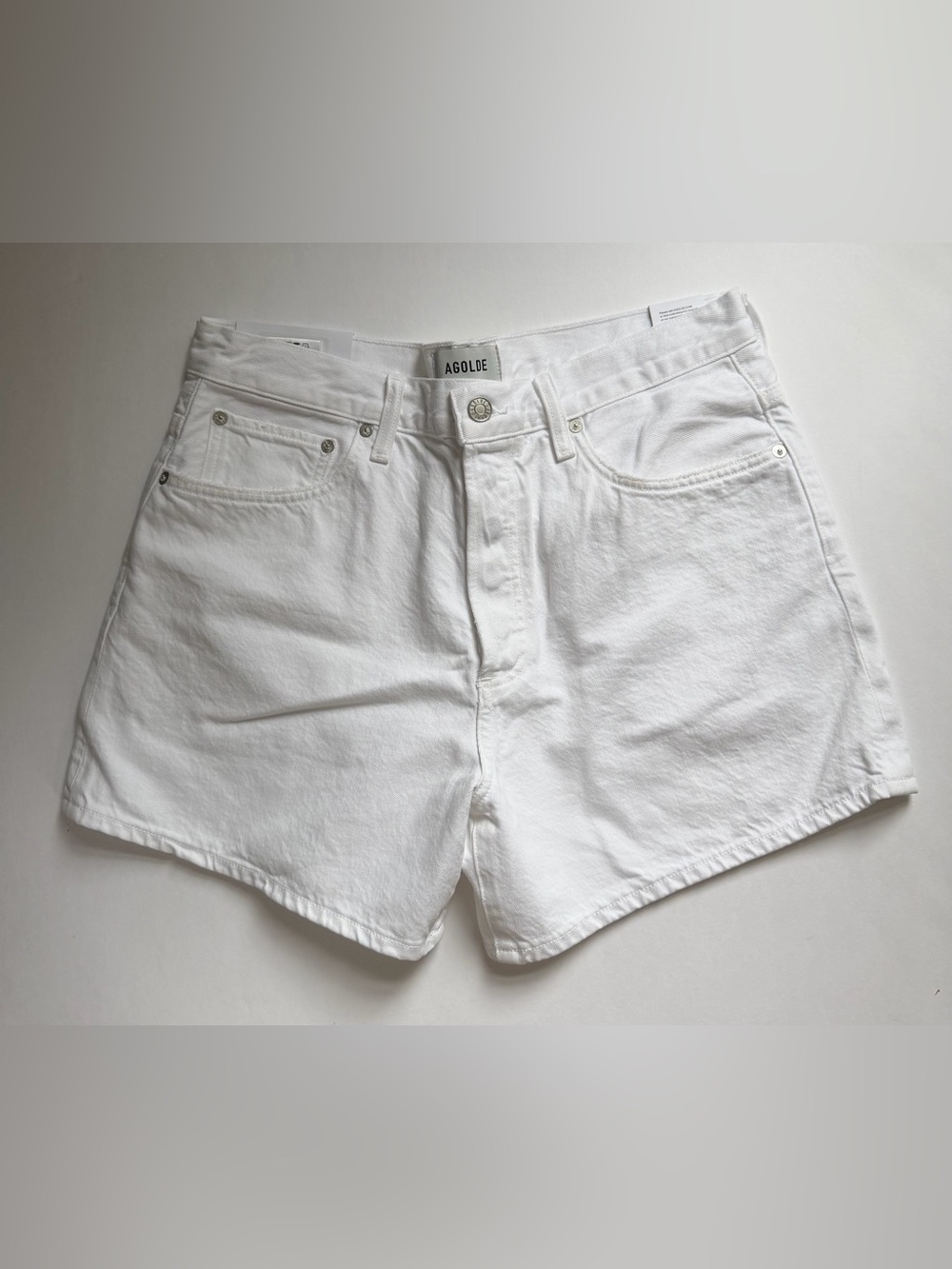 AGOLDE White High-Rise Denim Shorts